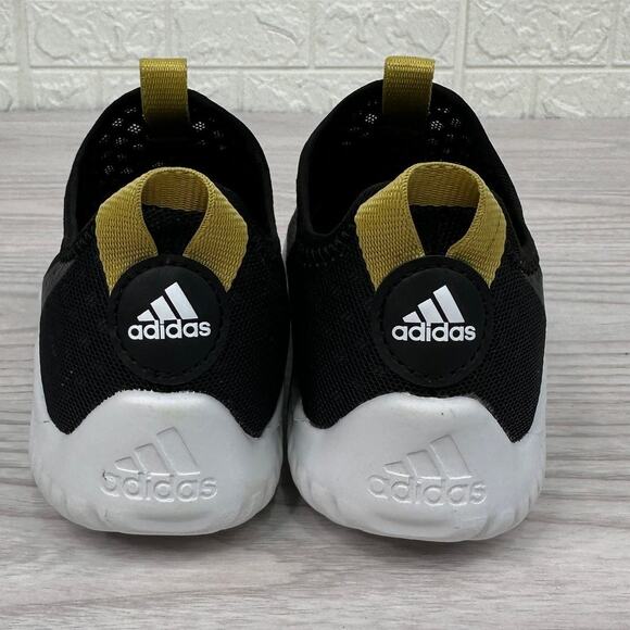 Adidas RapidaZen 2.0 C Sneakers Kids SZ 12K Black Gold Slip On Stretchy Low Top - Picture 5 of 8